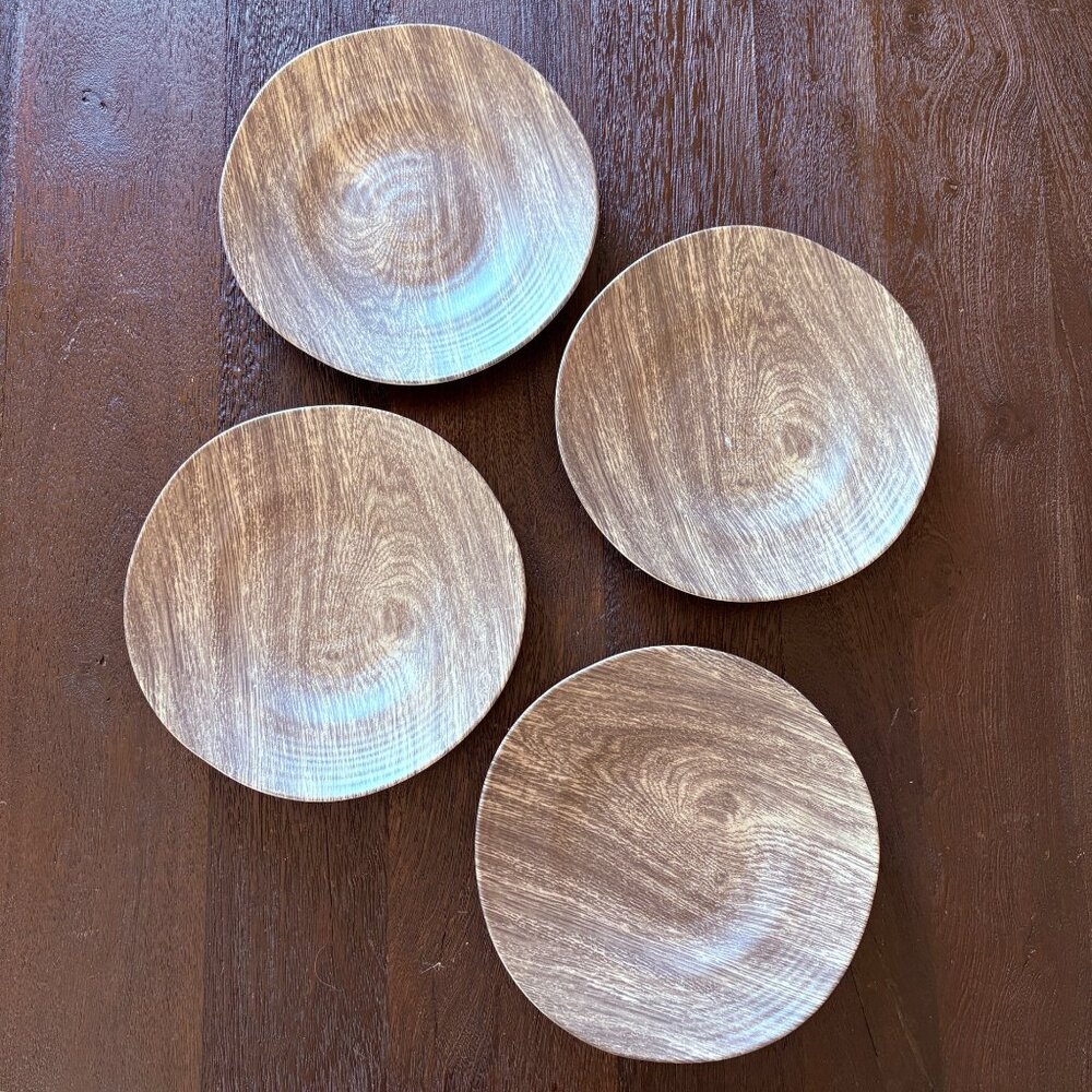 Merritt Melamine Faux Wood Salad Plates Shallow Bowl Set Of Four